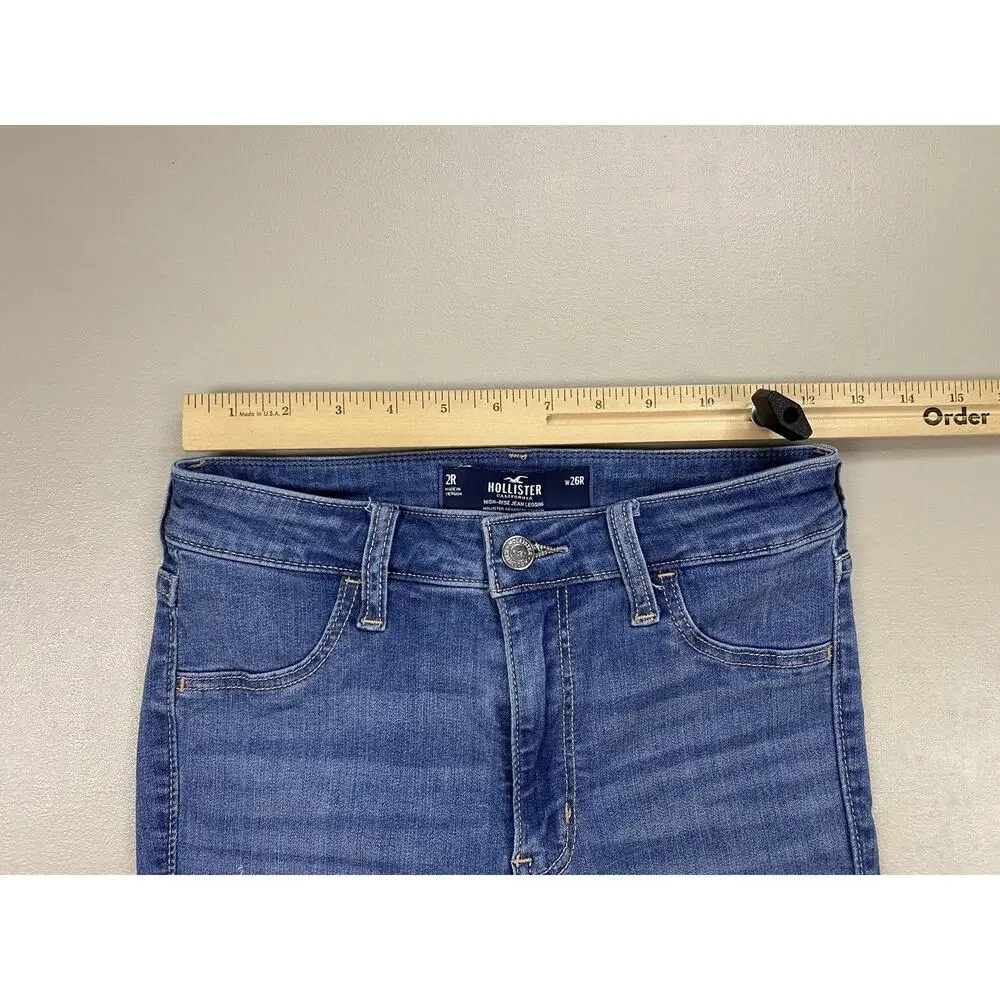 Hollister High Rise Jean Legging Jeans Womens 2R Blue‎ Distressed Stretch 25x29